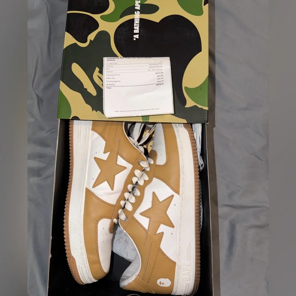 Men’s Bathing Ape ‘BAPE’ White and Beige Sneakers - Picture 5 of 9